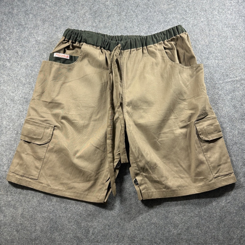 Javanice Handicraft Cargo Shorts Mens Large Tan Olive Utility Multi Pocket Gorp